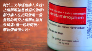 背景是止痛藥,文字是熊偉民醫生解釋止痛藥不能持久幫助三叉神經痛病人